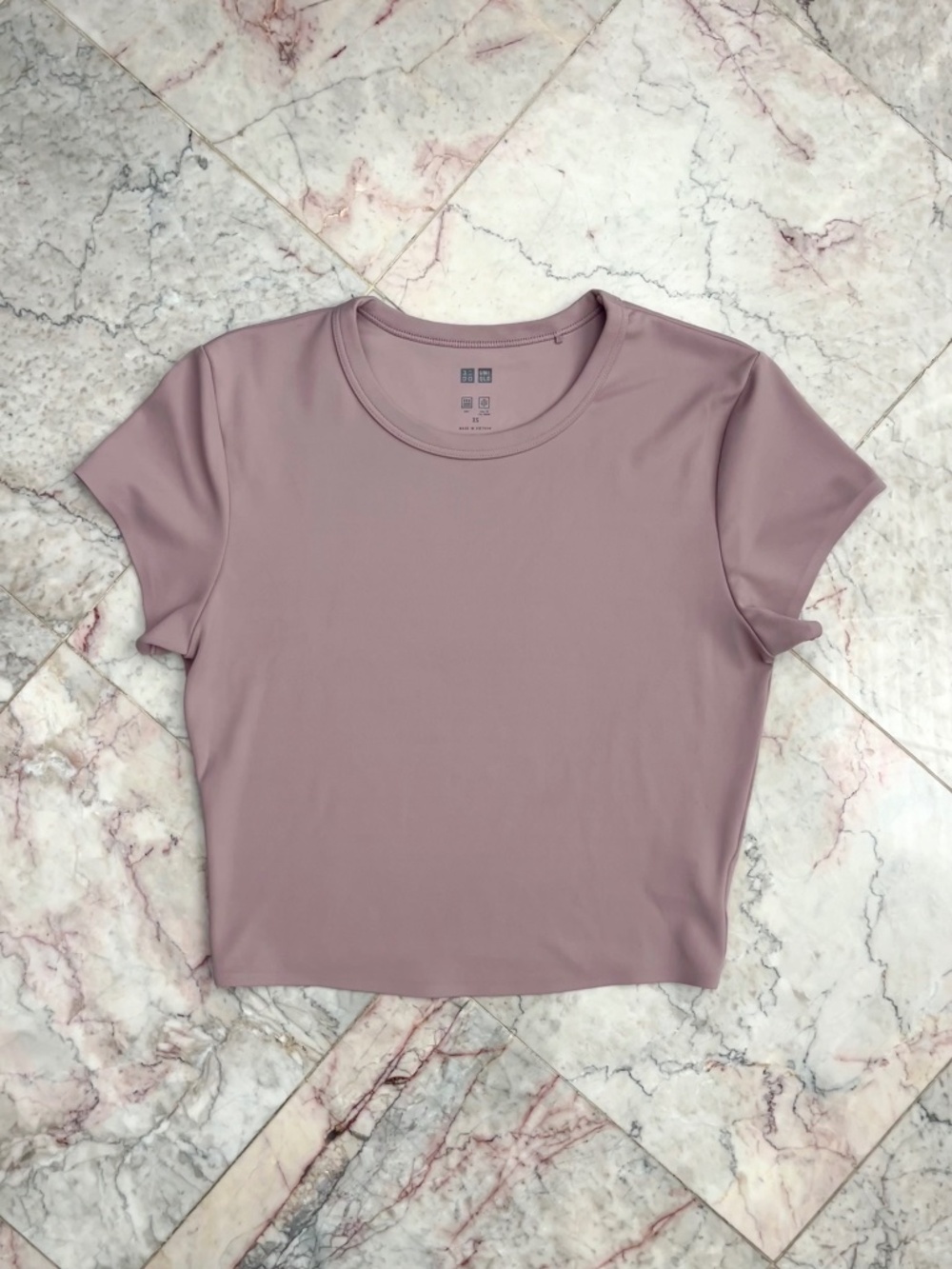 Uniqlo AlRism Ultra Stretch Cropped Short Sleeve T-Shirt Dusty Rose Pink Size XS